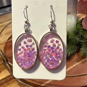 Floating Iredescent Pink Heart Drop Earrings